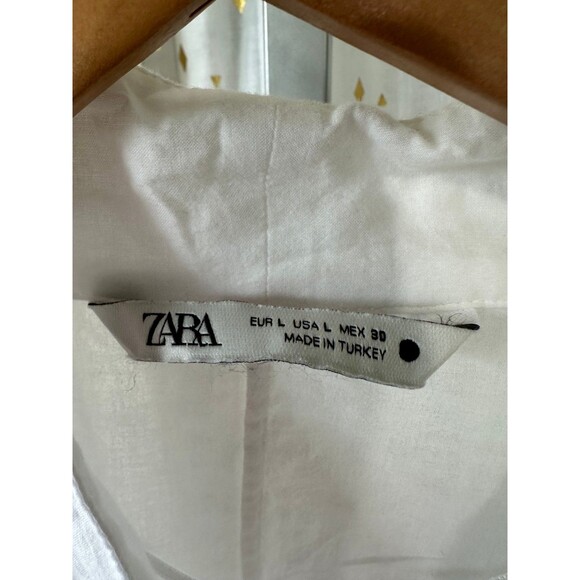 Zara Women's 100% Cotton Semi Sheer Tie Sleeves Button Down Pleated Shirt Top L - Picture 5 of 8